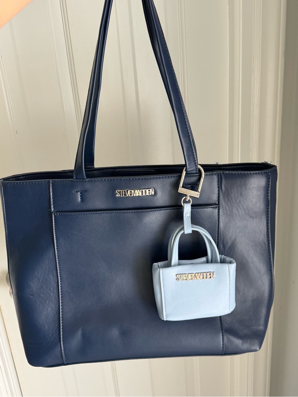 Steve Madden Navy Tote with Light Blue Mini Charm Bag